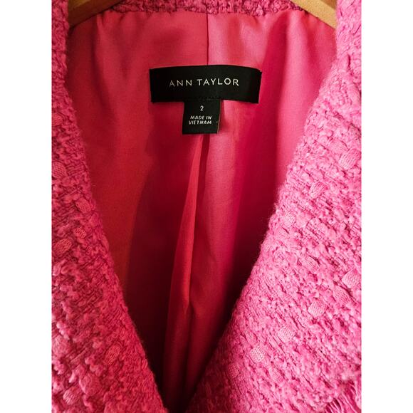 Ann Taylor pink tweed jacket blazer sz 2 bright pink - Picture 6 of 8
